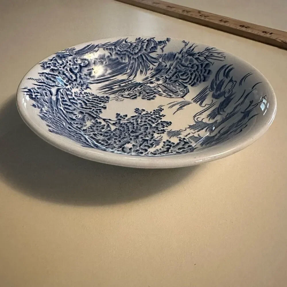 Vintage Enoch Wedgwood England Countryside Blue and White Saucer Plate 5”